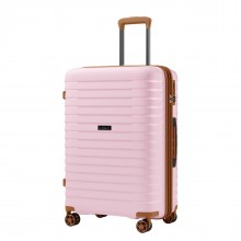 KSK2595 - Kono 24-Inch Hard Shell Scratch-Resistant PP Luggage with Cup Holder, TSA Lock & Expandable Design-Check-in Luggage For Travel - Pink and Brown