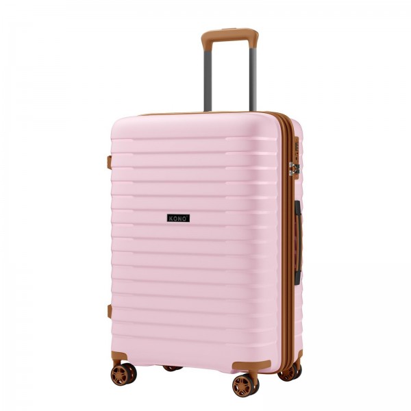 KSK2595 - Kono 24-Inch Hard Shell Scratch-Resistant PP Luggage with Cup Holder, TSA Lock & Expandable Design-Check-in Luggage For Travel - Pink and Brown