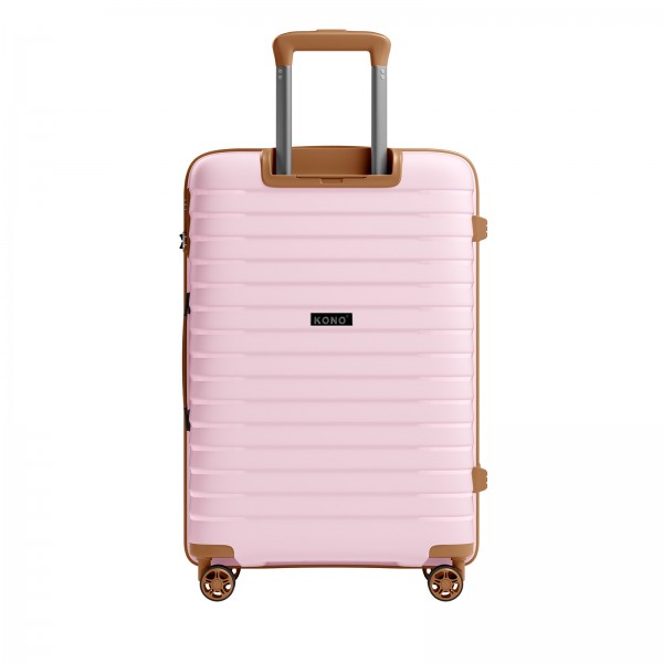 KSK2595 - Kono 24-Inch Hard Shell Scratch-Resistant PP Luggage with Cup Holder, TSA Lock & Expandable Design-Check-in Luggage For Travel - Pink and Brown