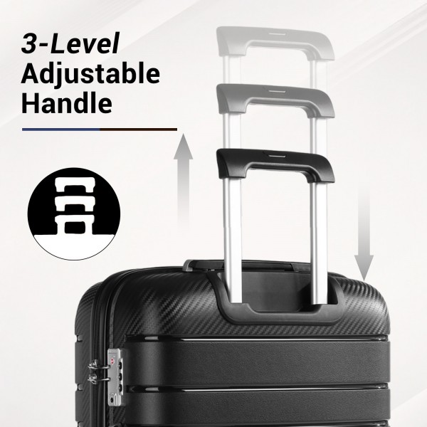 KSK2692 - Kono 20 Inch PP Hardshell Cabin Suitcase | YKK Zipper TSA Lock Carry On Luggage - Black