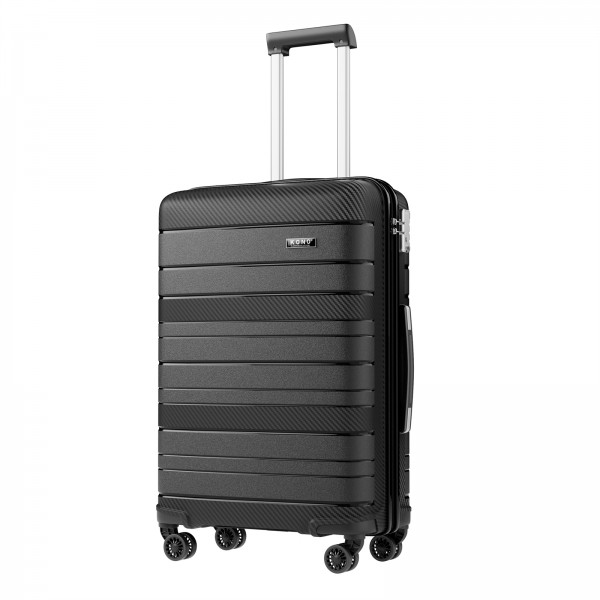 KSK2692 - Kono 24 Inch PP Hardshell Suitcase | YKK Zipper TSA Lock Medium Spinner Luggage - Black