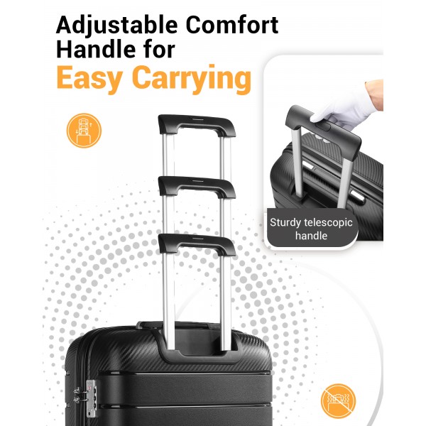 KSK2692 - Kono 24 Inch PP Hardshell Suitcase | YKK Zipper TSA Lock Medium Spinner Luggage - Black