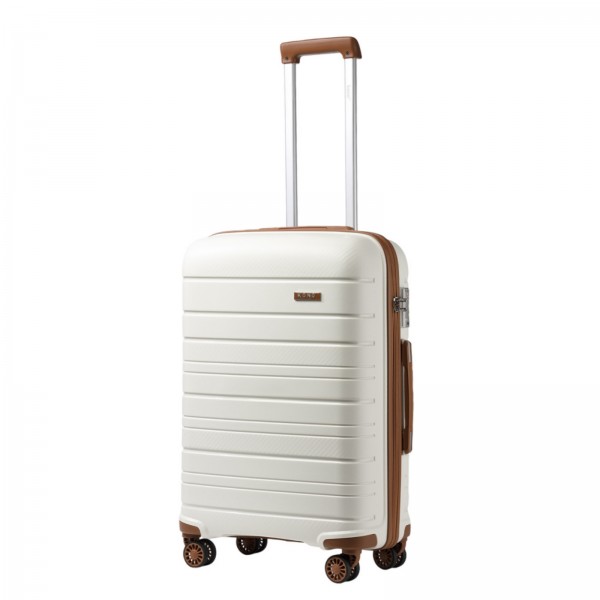 KSK2692 - Kono 20 Inch PP Hardshell Cabin Suitcase | YKK Zipper TSA Lock Carry On Luggage - Cream and Brown