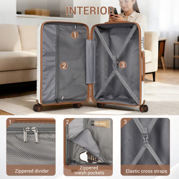 KSK2692 - Kono 20 Inch PP Hardshell Cabin Suitcase | YKK Zipper TSA Lock Carry On Luggage - Cream and Brown