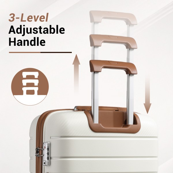 KSK2692 - Kono 20 Inch PP Hardshell Cabin Suitcase | YKK Zipper TSA Lock Carry On Luggage - Cream and Brown