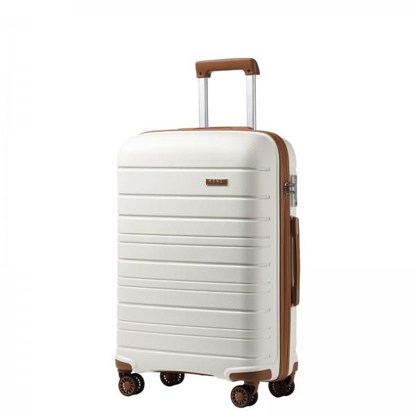 KSK2692 - Kono 24 Inch PP Hardshell Suitcase | YKK Zipper TSA Lock Medium Spinner Luggage - Cream and Brown