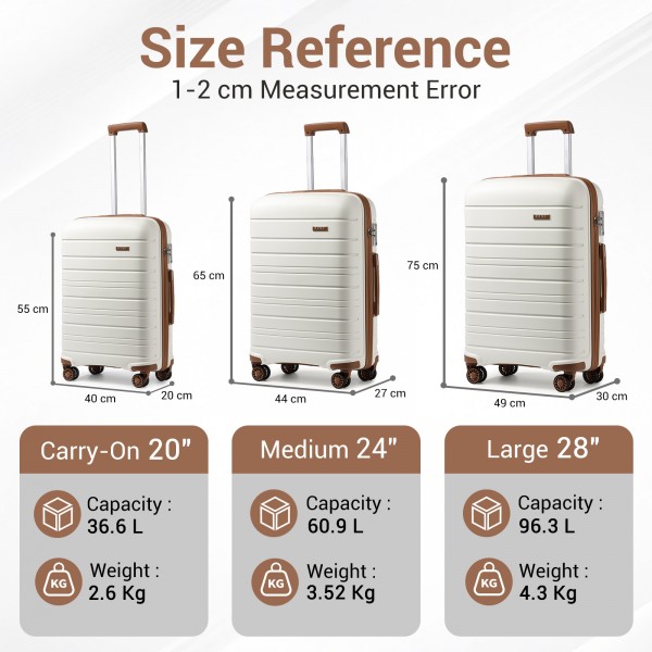 KSK2692 - Kono 24 Inch PP Hardshell Suitcase | YKK Zipper TSA Lock Medium Spinner Luggage - Cream and Brown