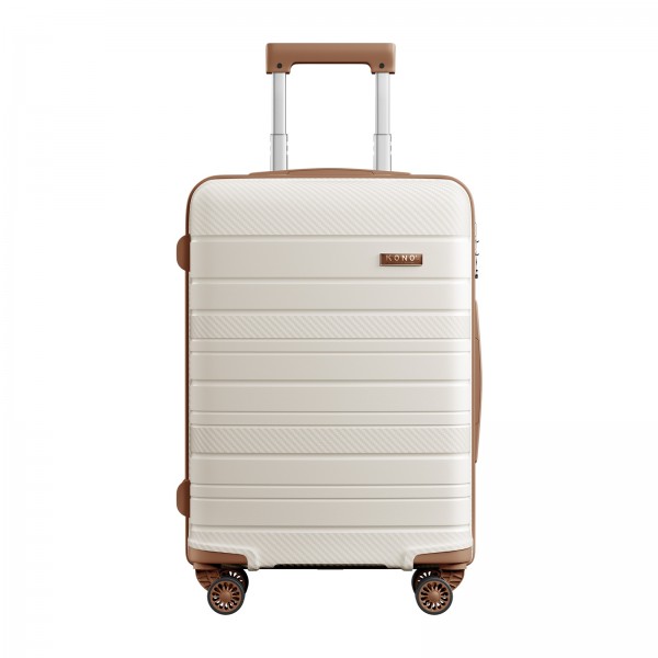KSK2692 - Kono 24 Inch PP Hardshell Suitcase | YKK Zipper TSA Lock Medium Spinner Luggage - Cream and Brown