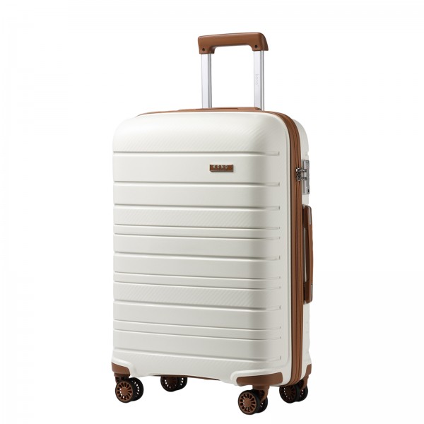 KSK2692 - Kono 28 Inch PP Hardshell Suitcase | YKK Zipper TSA Lock Large Spinner Luggage - Cream and Brown