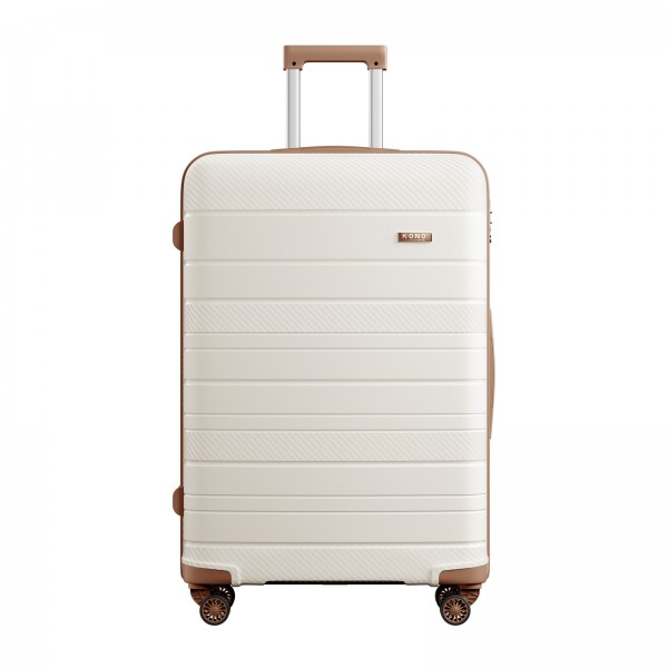 KSK2692 - Kono 28 Inch PP Hardshell Suitcase | YKK Zipper TSA Lock Large Spinner Luggage - Cream and Brown