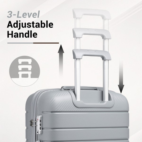 KSK2692 - Kono 20 Inch PP Hardshell Cabin Suitcase | YKK Zipper TSA Lock Carry On Luggage - Grey