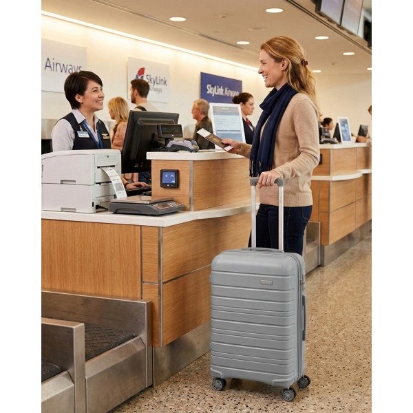 KSK2692 - Kono 20 Inch PP Hardshell Cabin Suitcase | YKK Zipper TSA Lock Carry On Luggage - Grey