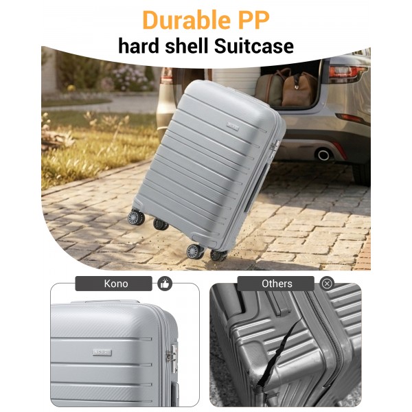 KSK2692 - Kono 24 Inch PP Hardshell Suitcase | YKK Zipper TSA Lock Medium Spinner Luggage - Grey