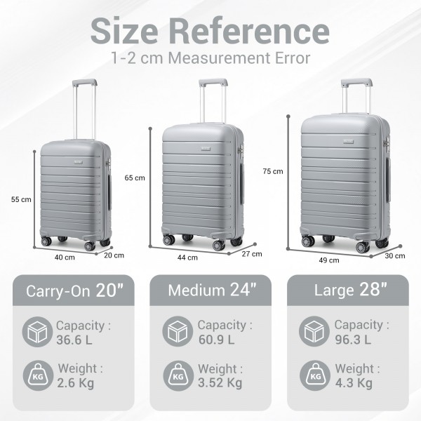 KSK2692 - Kono 28 Inch PP Hardshell Suitcase | YKK Zipper TSA Lock Large Spinner Luggage - Grey