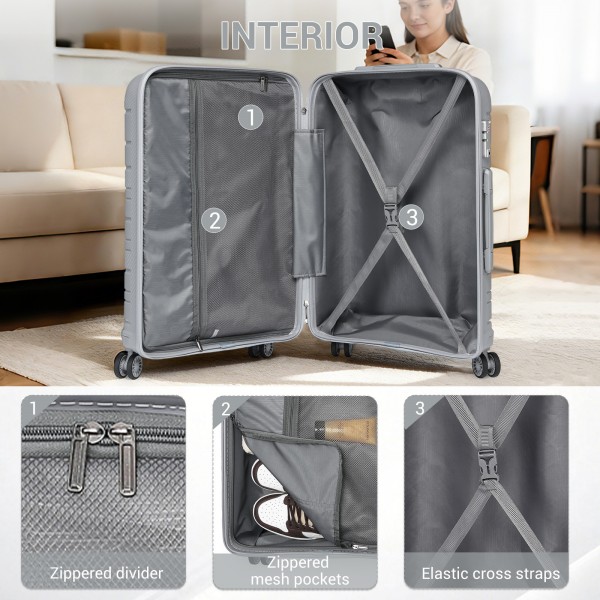 KSK2692 - Kono 28 Inch PP Hardshell Suitcase | YKK Zipper TSA Lock Large Spinner Luggage - Grey
