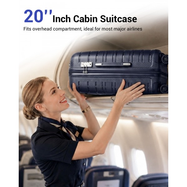 KSK2692 - Kono 20 Inch PP Hardshell Cabin Suitcase | YKK Zipper TSA Lock Carry On Luggage - Navy