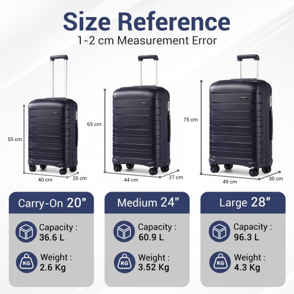 KSK2692 - Kono 24 Inch PP Hardshell Suitcase | YKK Zipper TSA Lock Medium Spinner Luggage - Navy