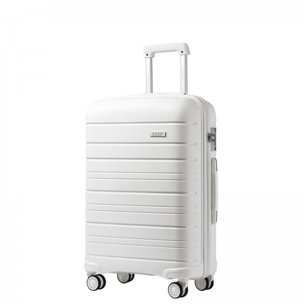 KSK2692 - Kono 24 Inch PP Hardshell Suitcase | YKK Zipper TSA Lock Medium Spinner Luggage - White