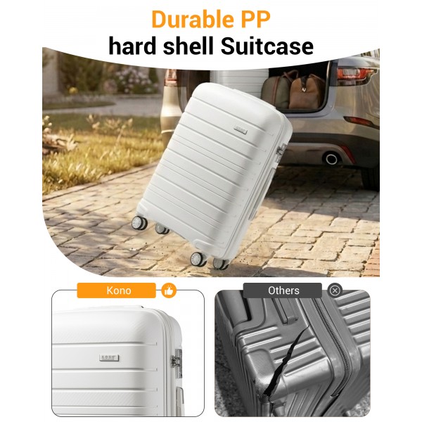 KSK2692 - Kono 24 Inch PP Hardshell Suitcase | YKK Zipper TSA Lock Medium Spinner Luggage - White
