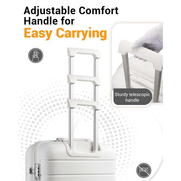 KSK2692 - Kono 24 Inch PP Hardshell Suitcase | YKK Zipper TSA Lock Medium Spinner Luggage - White
