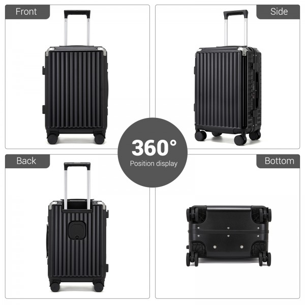 KSK2693 - Kono 3-Piece Zipperless Aluminium Frame Luggage Set with TSA Lock, Smart Travel Features - Black