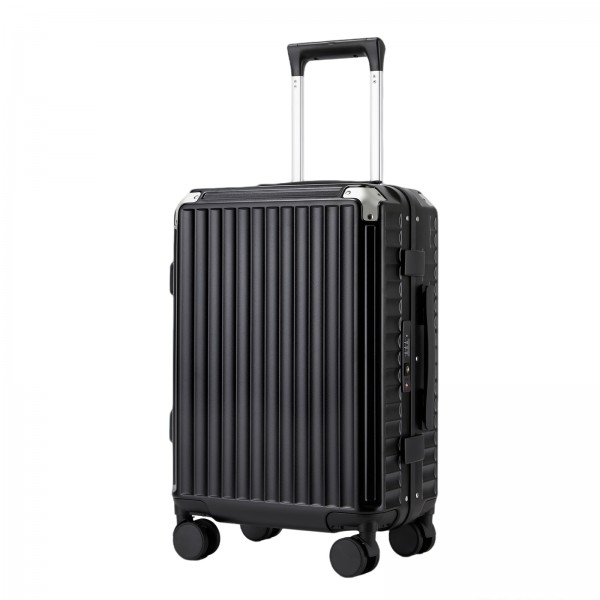 KSK2693 - Kono 20-Inch Zipperless Aluminium Frame PC Hard Shell Carry-on Suitcase – Smart Lock Travel Luggage with Phone Holder & Cup Holder - Black