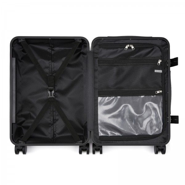 KSK2693 - Kono 20-Inch Zipperless Aluminium Frame PC Hard Shell Carry-on Suitcase – Smart Lock Travel Luggage with Phone Holder & Cup Holder - Black