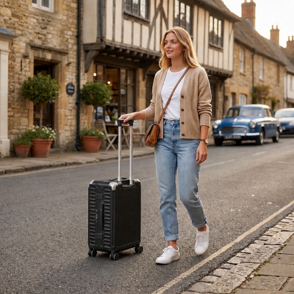 KSK2693 - Kono 20-Inch Zipperless Aluminium Frame PC Hard Shell Carry-on Suitcase – Smart Lock Travel Luggage with Phone Holder & Cup Holder - Black
