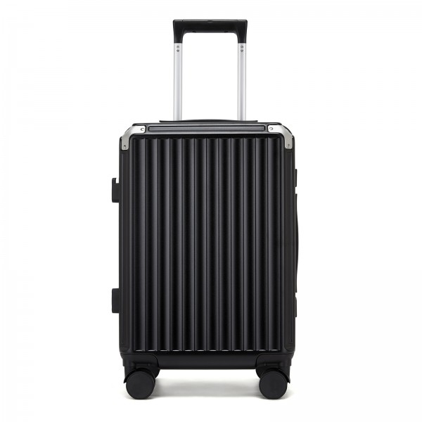 KSK2693 - Kono 20-Inch Zipperless Aluminium Frame PC Hard Shell Carry-on Suitcase – Smart Lock Travel Luggage with Phone Holder & Cup Holder - Black