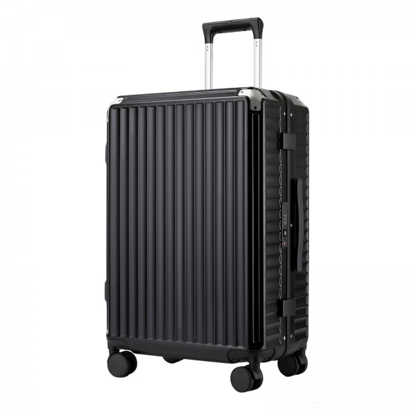 KSK2693 - Kono 24-Inch Zipperless Medium Suitcase with Reinforced Aluminium Frame, TSA Lock, Checked Luggage with Smart Travel Features - Black