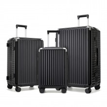 KSK2693 - Kono 3-Piece Zipperless Aluminium Frame Luggage Set with TSA Lock, Smart Travel Features - Black