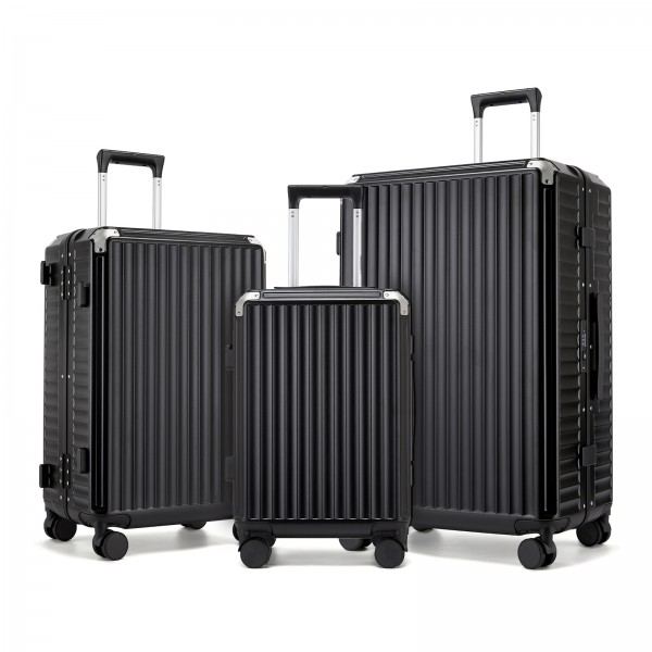 KSK2693 - Kono 3-Piece Zipperless Aluminium Frame Luggage Set with TSA Lock, Smart Travel Features - Black