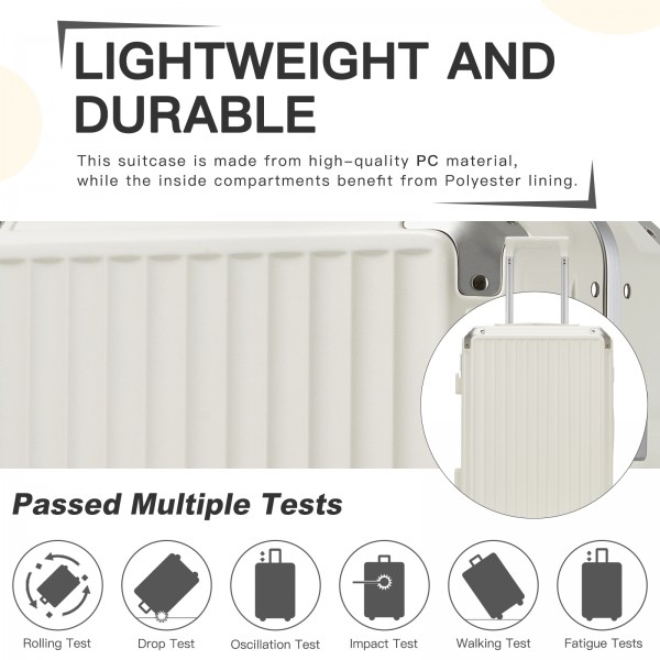 KSK2693 - Kono 3-Piece Zipperless Aluminium Frame Luggage Set with TSA Lock, Smart Travel Features - White
