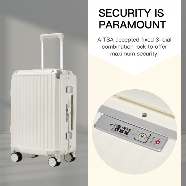 KSK2693 - Kono 3-Piece Zipperless Aluminium Frame Luggage Set with TSA Lock, Smart Travel Features - White