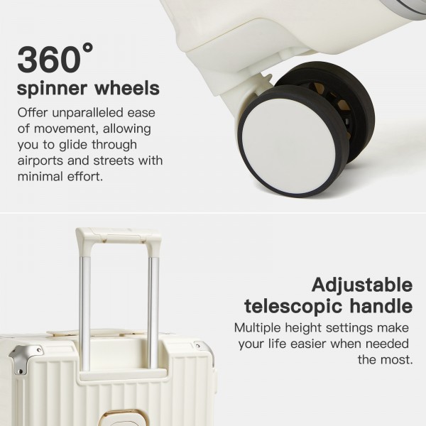 KSK2693 - Kono 3-Piece Zipperless Aluminium Frame Luggage Set with TSA Lock, Smart Travel Features - White
