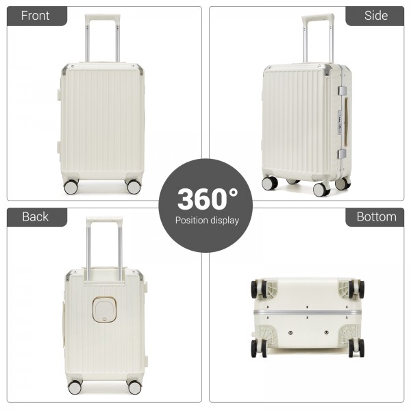 KSK2693 - Kono 3-Piece Zipperless Aluminium Frame Luggage Set with TSA Lock, Smart Travel Features - White