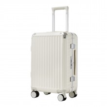 KSK2693 - Kono 20-Inch Zipperless Aluminium Frame PC Hard Shell Carry-on Suitcase – Smart Lock Travel Luggage with Phone Holder & Cup Holder - White
