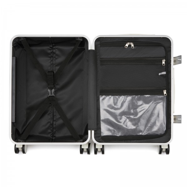 KSK2693 - Kono 20-Inch Zipperless Aluminium Frame PC Hard Shell Carry-on Suitcase – Smart Lock Travel Luggage with Phone Holder & Cup Holder - White