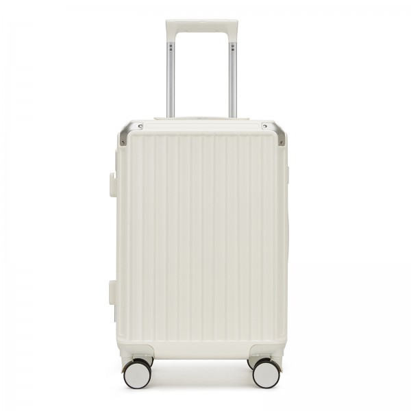 KSK2693 - Kono 20-Inch Zipperless Aluminium Frame PC Hard Shell Carry-on Suitcase – Smart Lock Travel Luggage with Phone Holder & Cup Holder - White