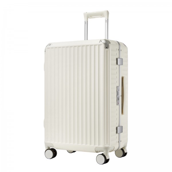 KSK2693 - Kono 24-Inch Zipperless Medium Suitcase with Reinforced Aluminium Frame, TSA Lock, Checked Luggage with Smart Travel Features - White