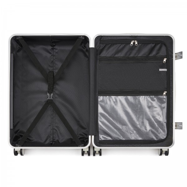 KSK2693 - Kono 24-Inch Zipperless Medium Suitcase with Reinforced Aluminium Frame, TSA Lock, Checked Luggage with Smart Travel Features - White