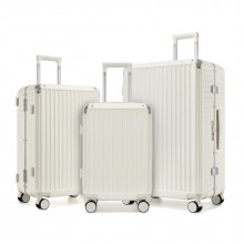KSK2693 - Kono 3-Piece Zipperless Aluminium Frame Luggage Set with TSA Lock, Smart Travel Features - White