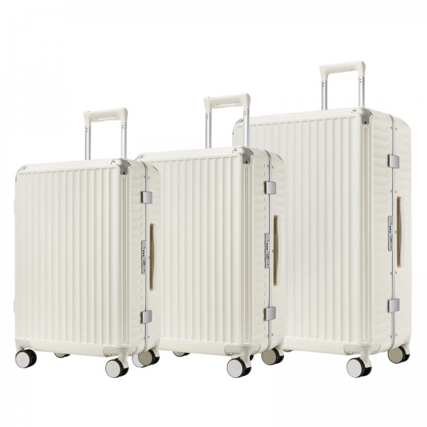 KSK2693 - Kono 3-Piece Zipperless Aluminium Frame Luggage Set with TSA Lock, Smart Travel Features - White