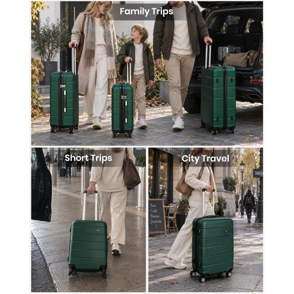 KSK2694 - Kono 24 Inch PC Hard Shell Suitcase, Check‑in Luggage with Silent Wheels & Organised Interior - Green And Black