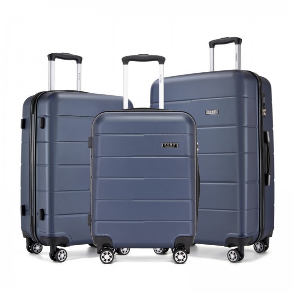 KSK2694 - Kono 20/24/28 Inch PC Hard Shell Suitcase Set, Lightweight Luggage with Silent Wheels & Organised Interior - Navy And Black