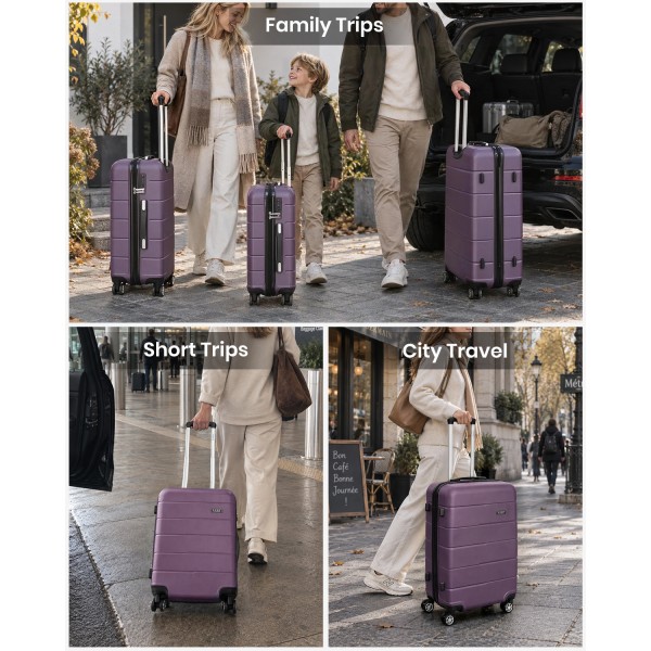 KSK2694 - Kono 24 Inch PC Hard Shell Suitcase, Check‑in Luggage with Silent Wheels & Organised Interior - Purple And Black