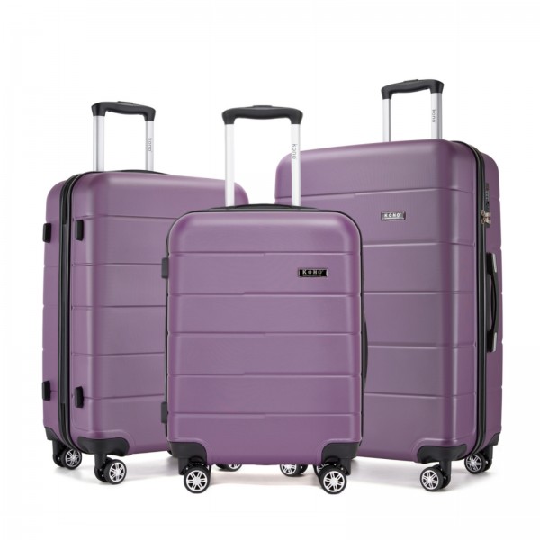 KSK2694 - Kono 20/24/28 Inch PC Hard Shell Suitcase Set, Lightweight Luggage with Silent Wheels & Organised Interior - Purple And Black