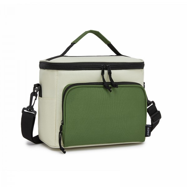 LBK2534 - Kono Isolierte Lunchtasche - Wasserfester Lebensmittelbehälter mit 4 Schichten, auslaufsicher, tragbar mit verstellbarem Schultergurt - Beige und Grün