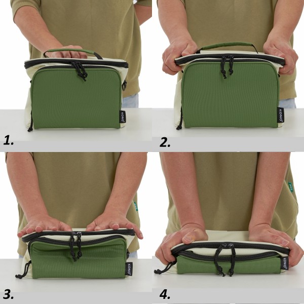 LBK2534 - Kono Isolierte Lunchtasche - Wasserfester Lebensmittelbehälter mit 4 Schichten, auslaufsicher, tragbar mit verstellbarem Schultergurt - Beige und Grün