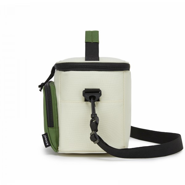 LBK2534 - Kono Isolierte Lunchtasche - Wasserfester Lebensmittelbehälter mit 4 Schichten, auslaufsicher, tragbar mit verstellbarem Schultergurt - Beige und Grün